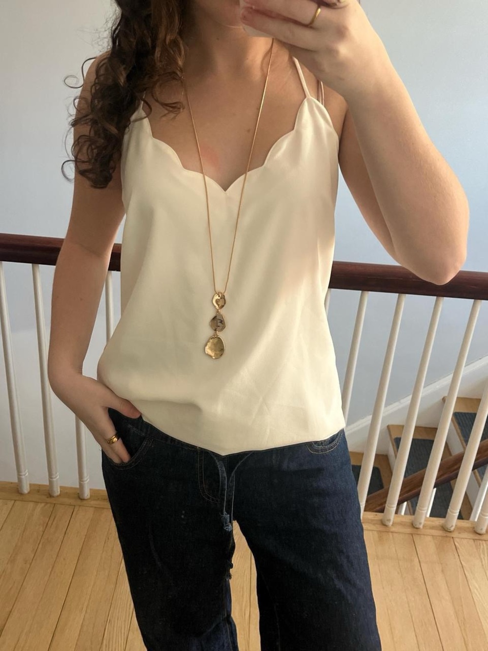 J. Crew Cream Scallop V-Neck Silk Cami